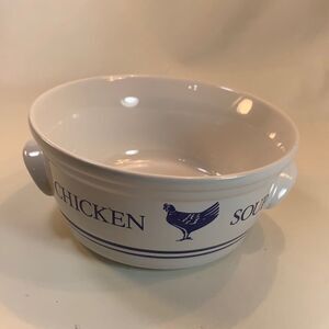 Chicken Soup Blue White Ceramic Handle Bowl Decoration Flower Vase Vintage FTD